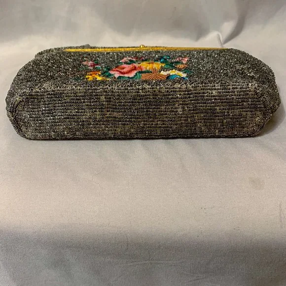 🤩 Vintage 50’s Embroidered French Glass & Steel Cut Beaded Handbag - Picture 8 of 10